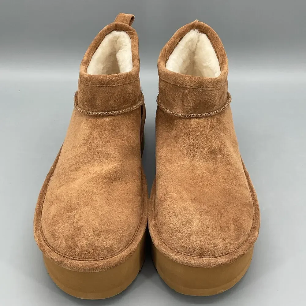 NEW Madden Girl Women’s Embracce Cozy Mini Platform Booties Brown Size 8.5M